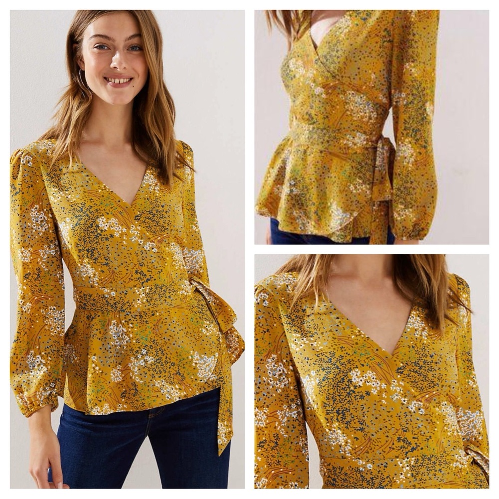 LOFT Floral Wrap Yellow Kimono Style Blouseloft floral wrap blouse size XS